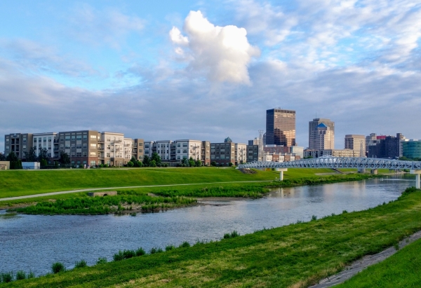 Downtown Dayton as seen from the Mad River Trail